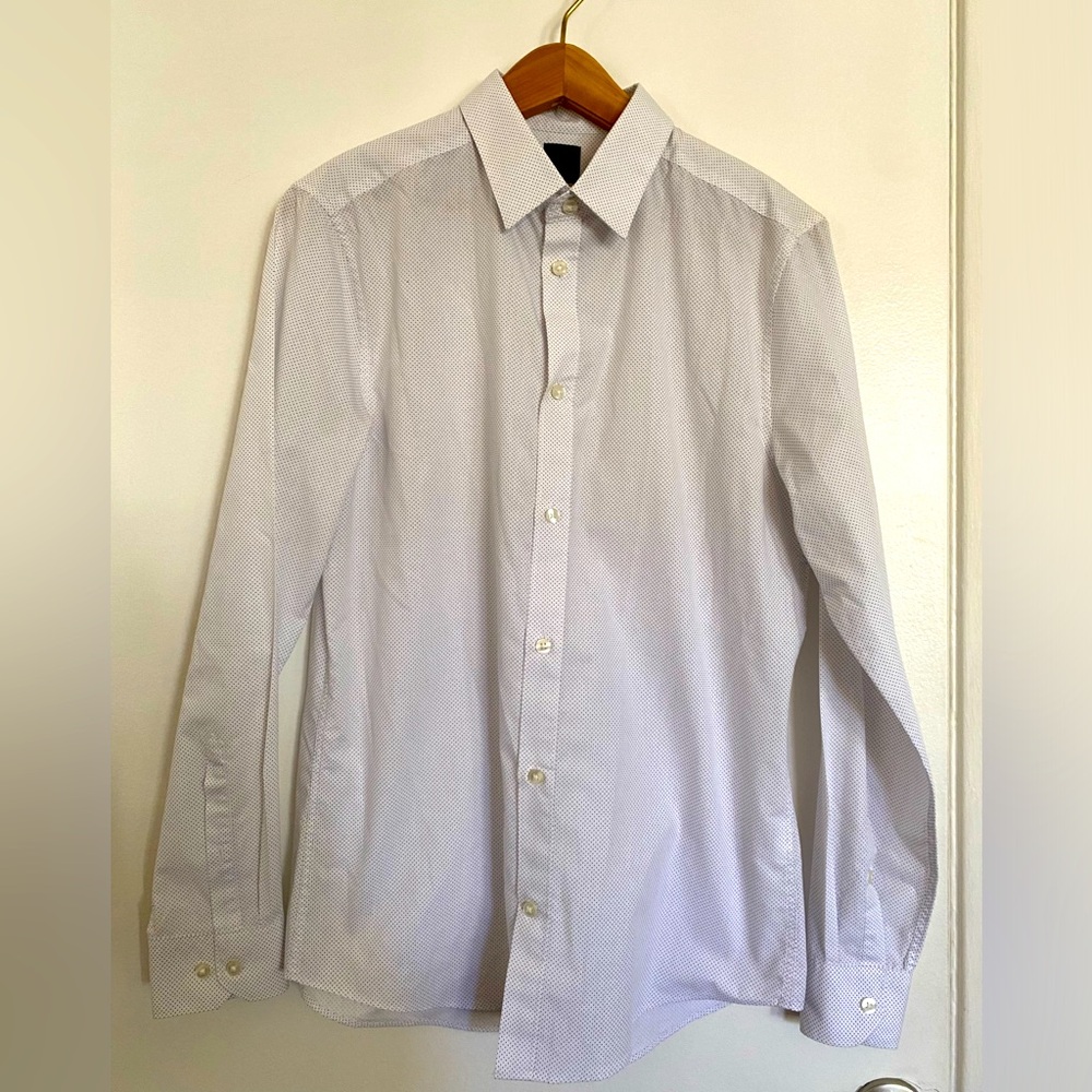 H&M Men's Small Polka Dot Long Sleeve Oxford Button Up Shirt, Slim Fit Large!